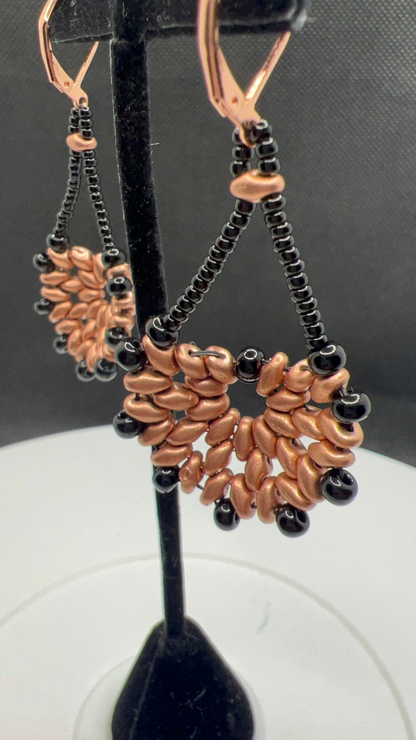 Satin Copper and Black Fan Earrings