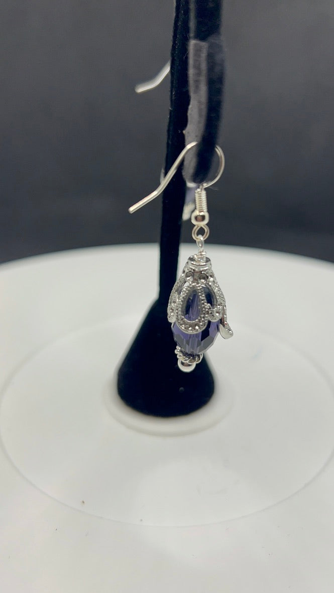 Amethyst Teardrop Crystal with Silver Cap Earrings