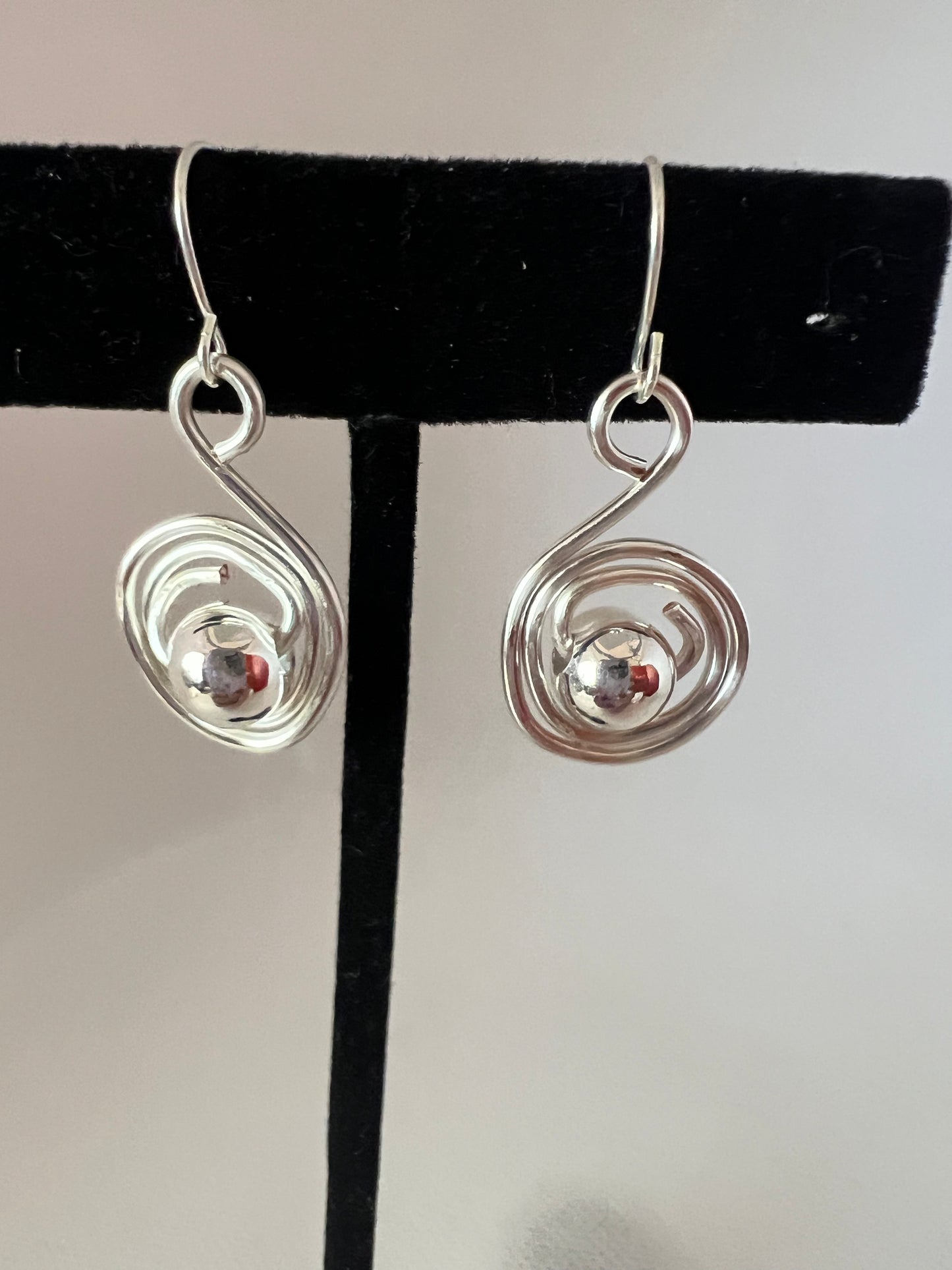 Silver Swirl Earrings with Medium Silver Bead