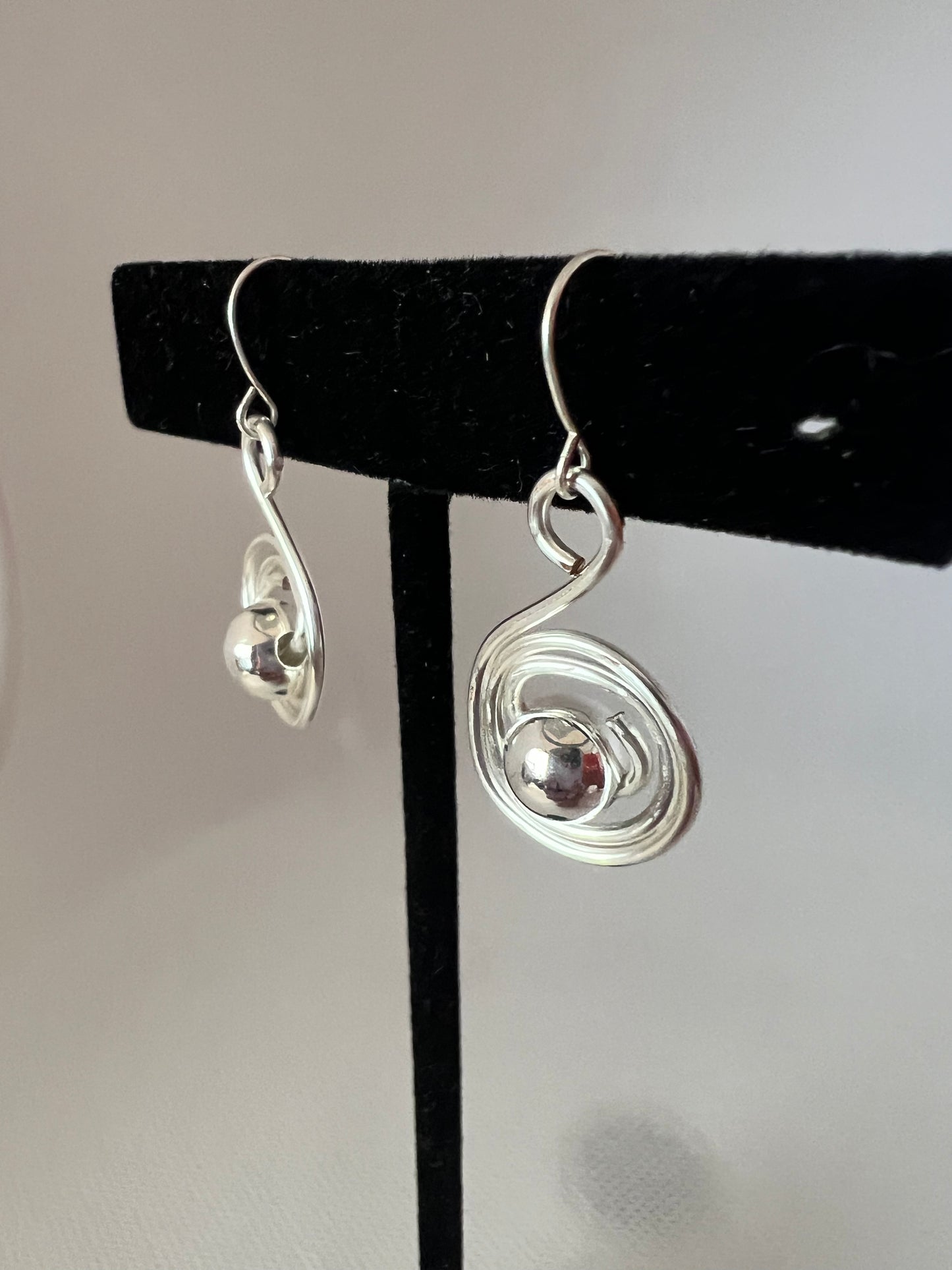 Silver Swirl Earrings with Medium Silver Bead