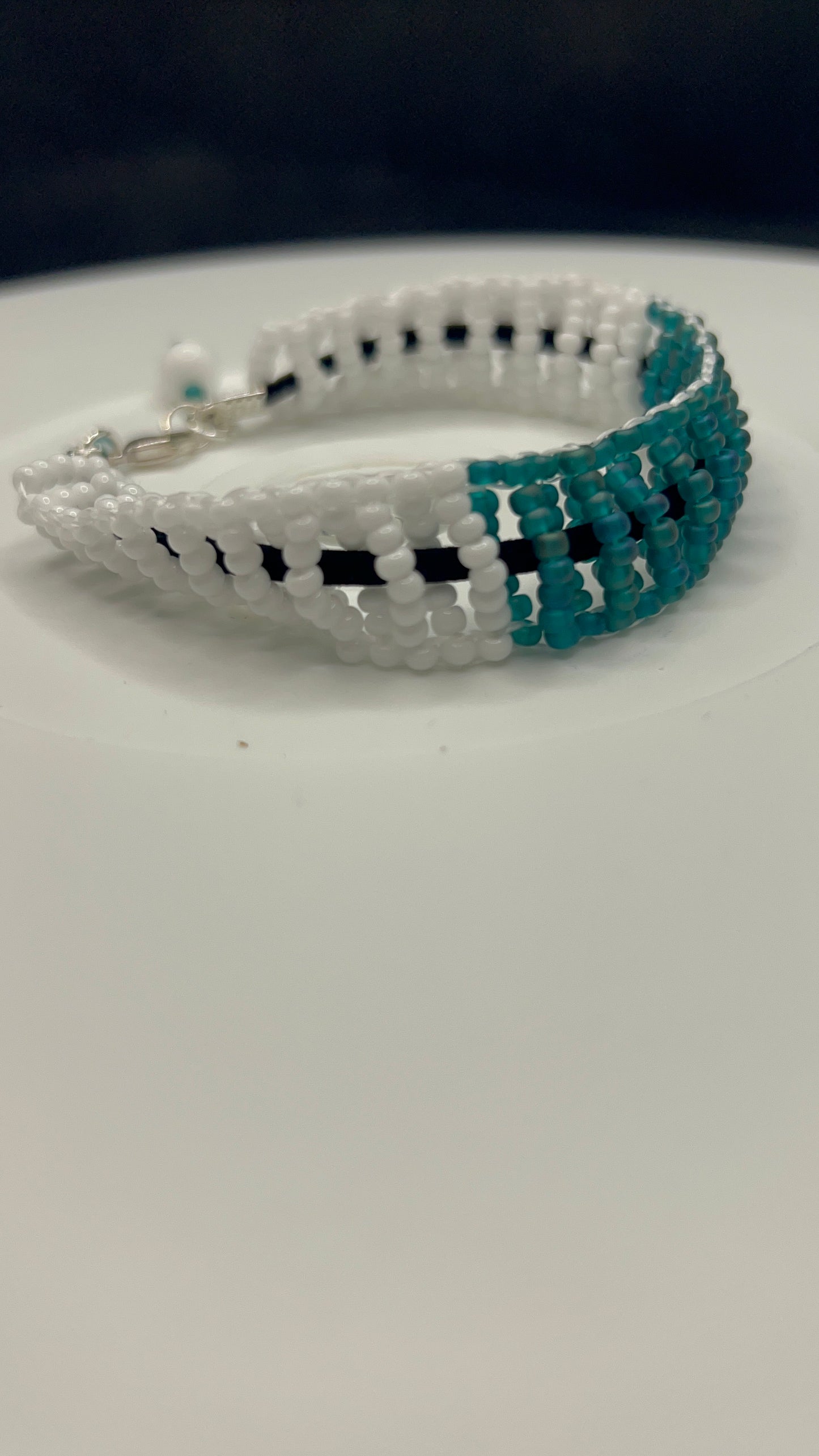 Green and White Basket Woven and Suede Bracelet