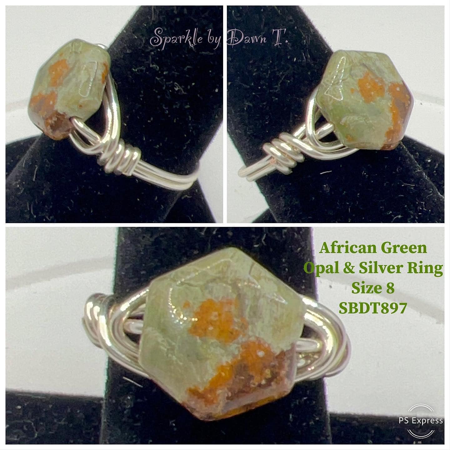 African Green Opal and Silver Ring