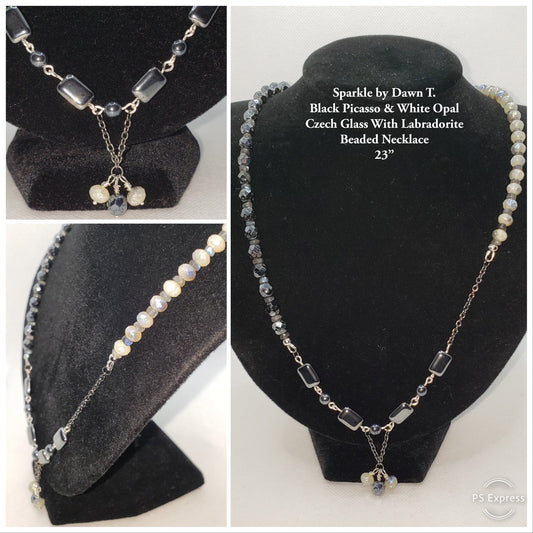 Black and Gray Crystal with gray heishi beads and gun metal chain necklace and earrings