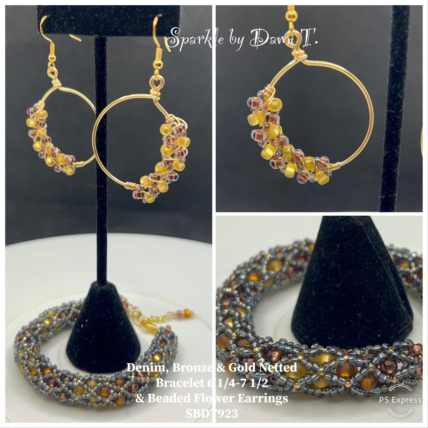 Denim Bronze Gold Bracelets and Earrings