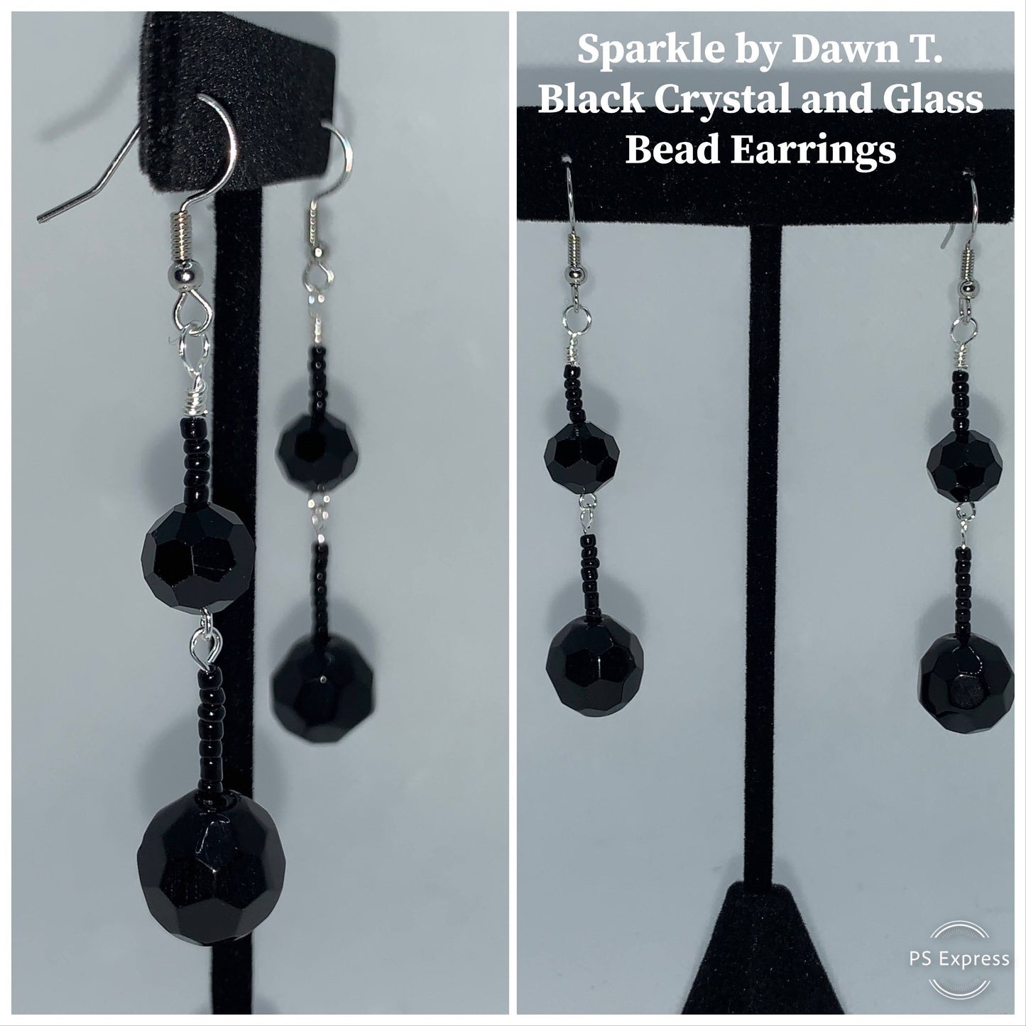 Black Crystal and Glass Beaded Earring