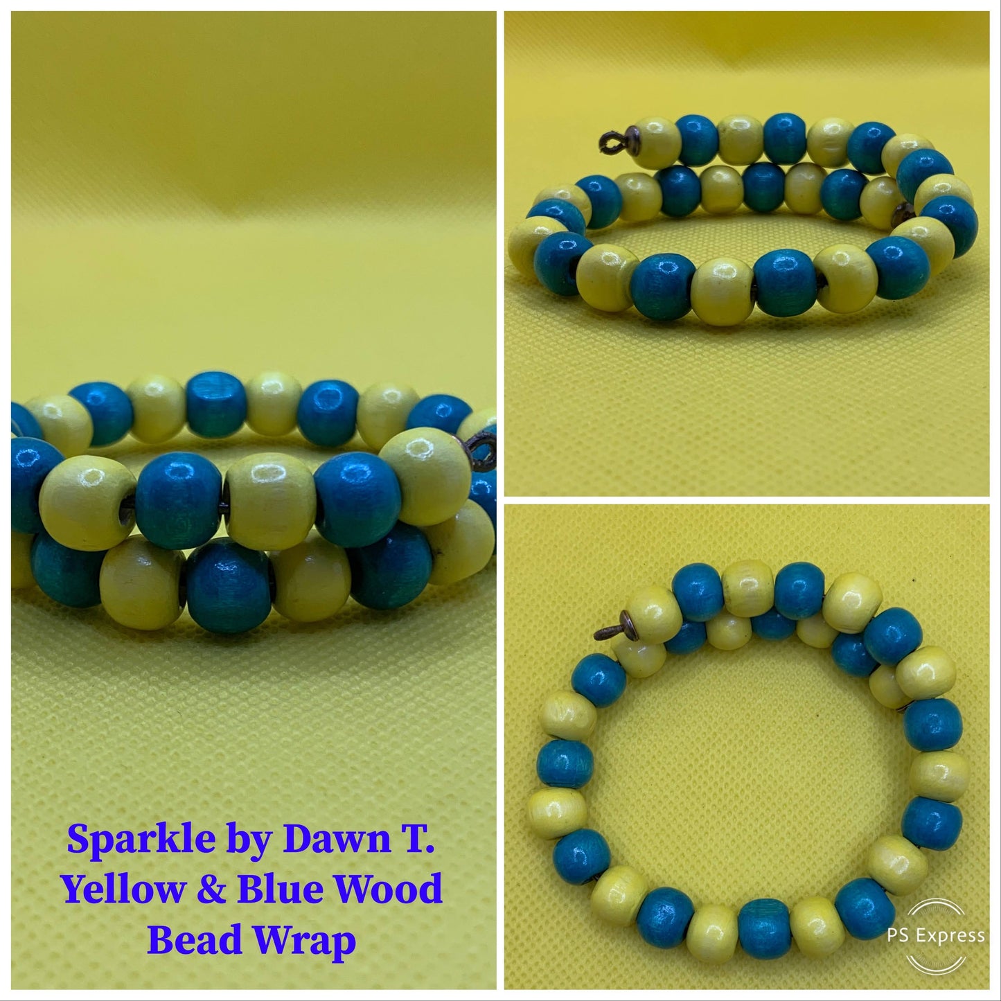 Royal Blue and Yellow Wood Wrap Bangle