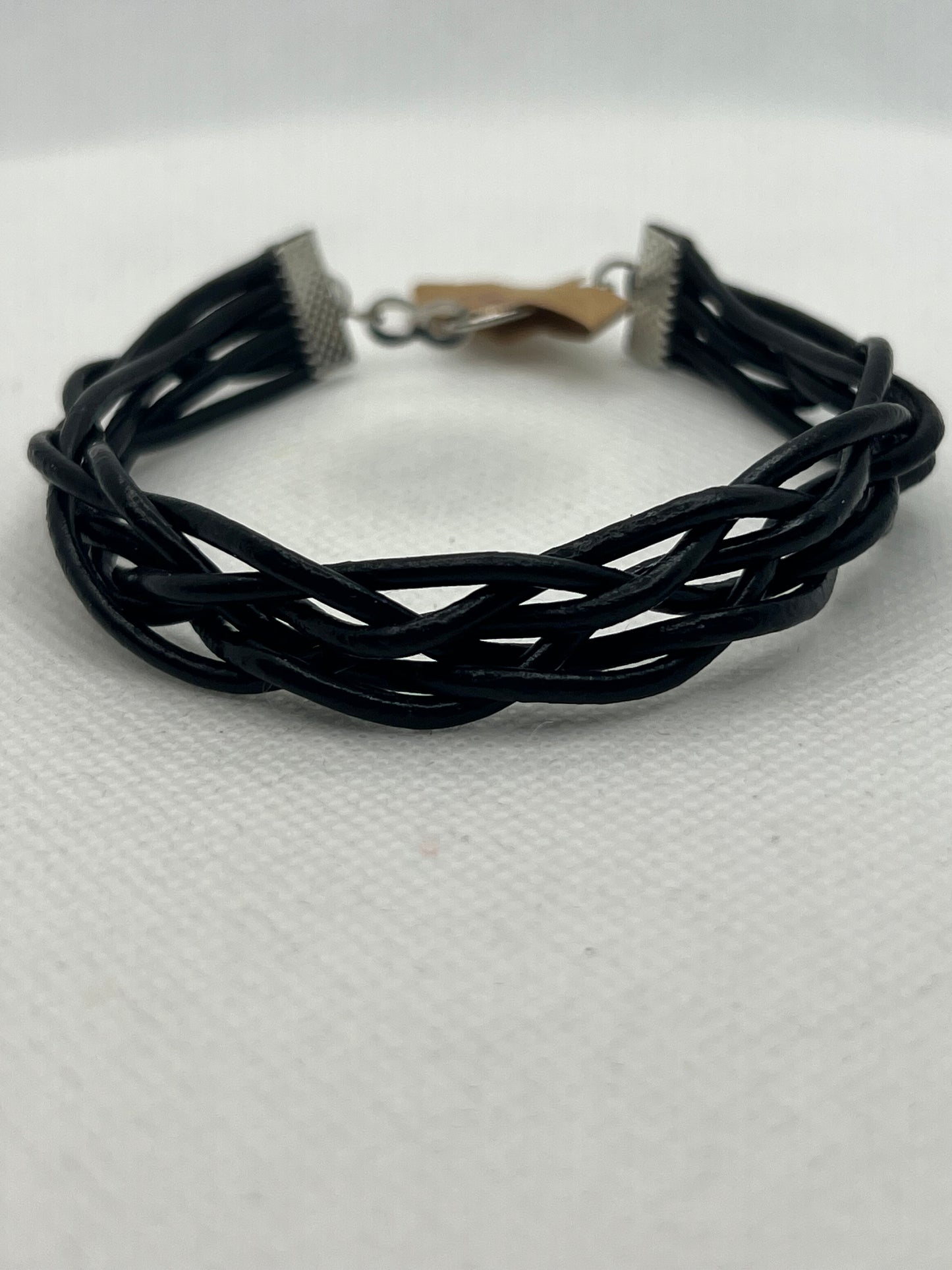 Black Braided Leather with Silver Accents Bracelet