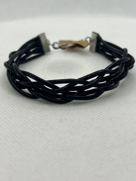 Black Braided Leather with Silver Accents Bracelet