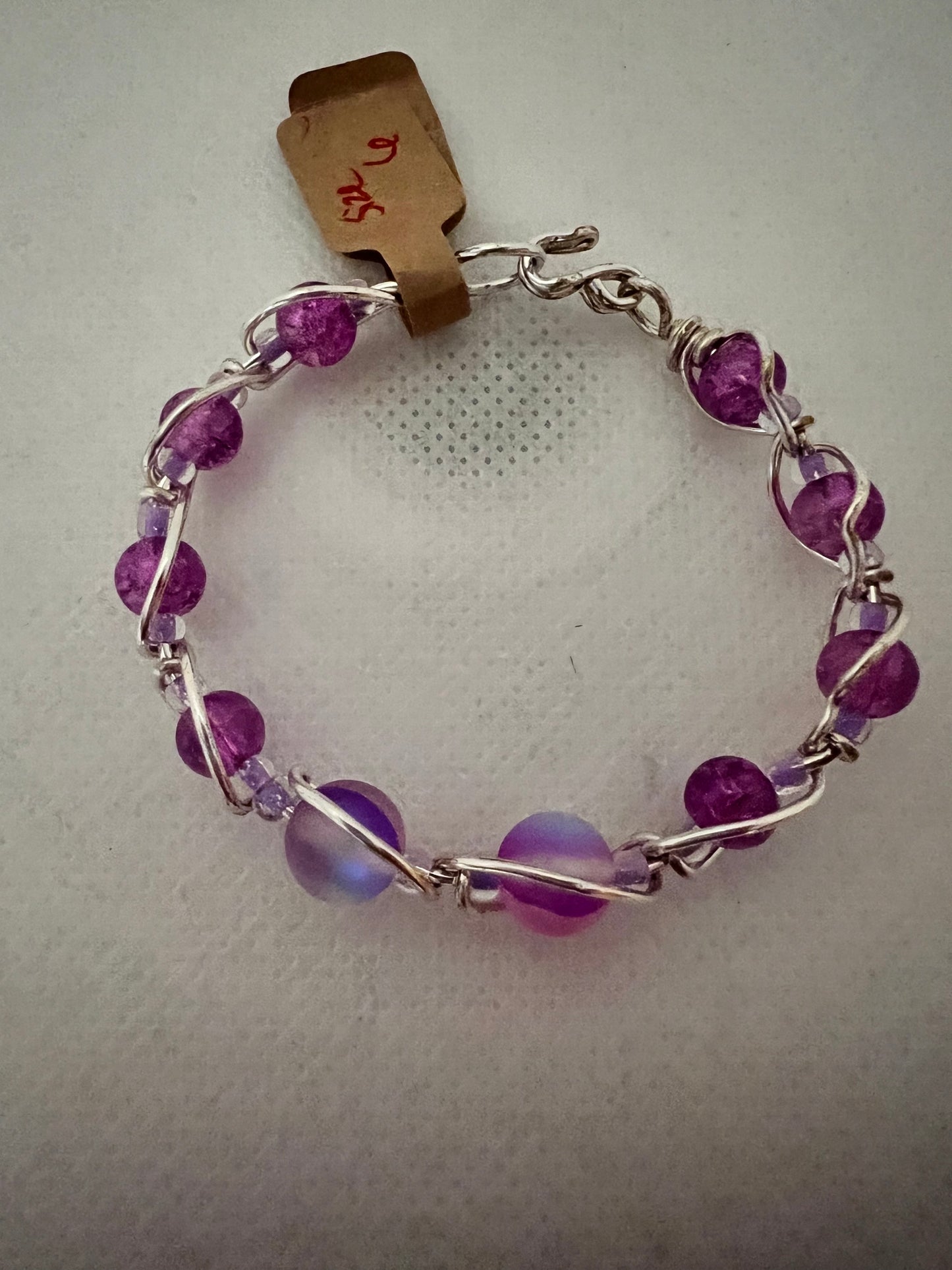 Small Lavender Mermaid Glass and Crackle Beaded Wrapped Bracelet