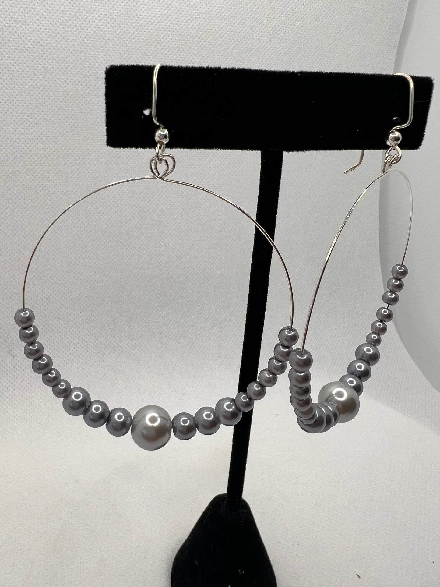 Large Hoop Silver Pearl Earrings