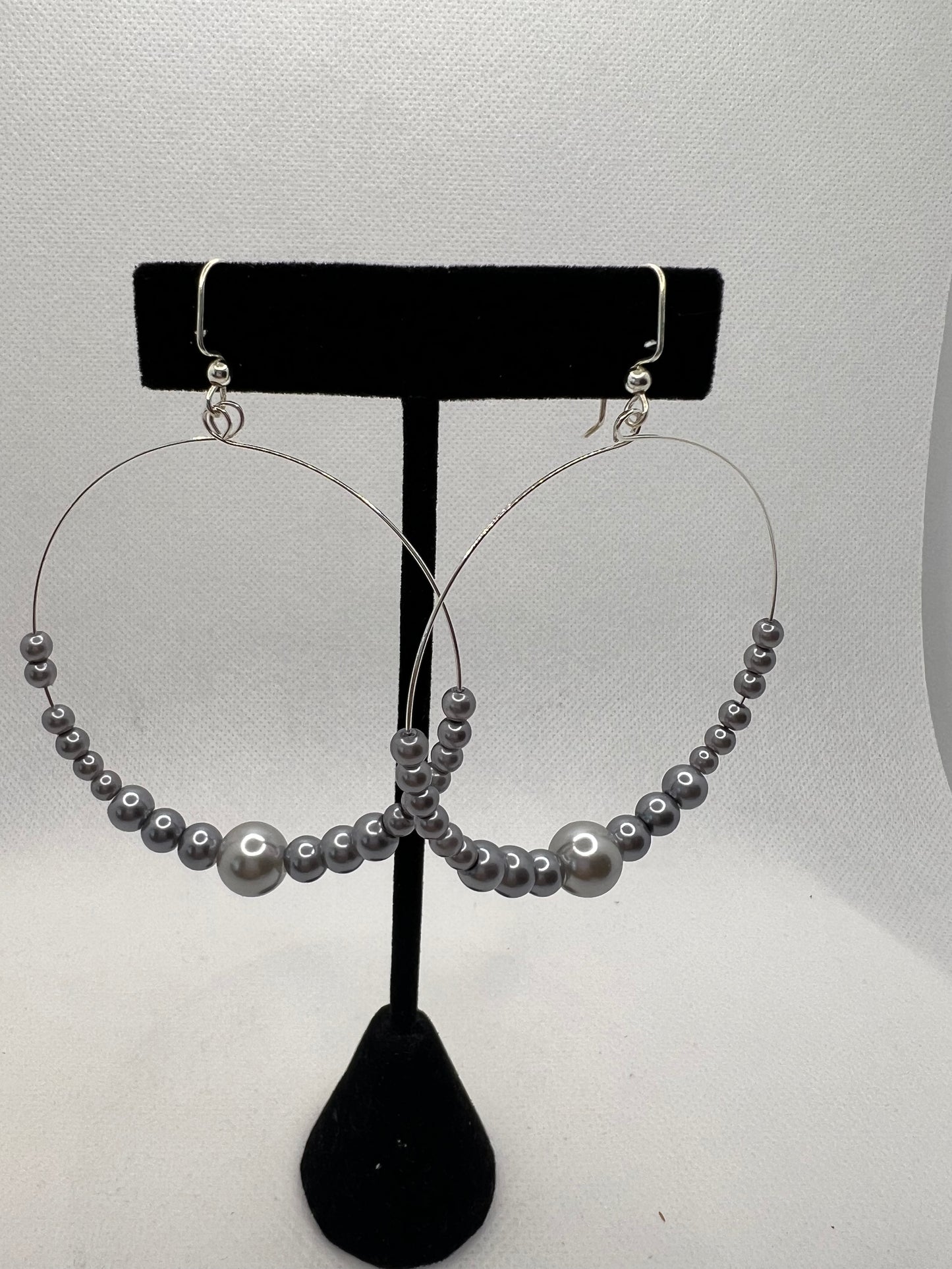 Large Hoop Silver Pearl Earrings