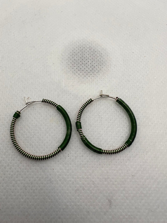 Small Pink  and Green Hoops with silver Size 1 inch