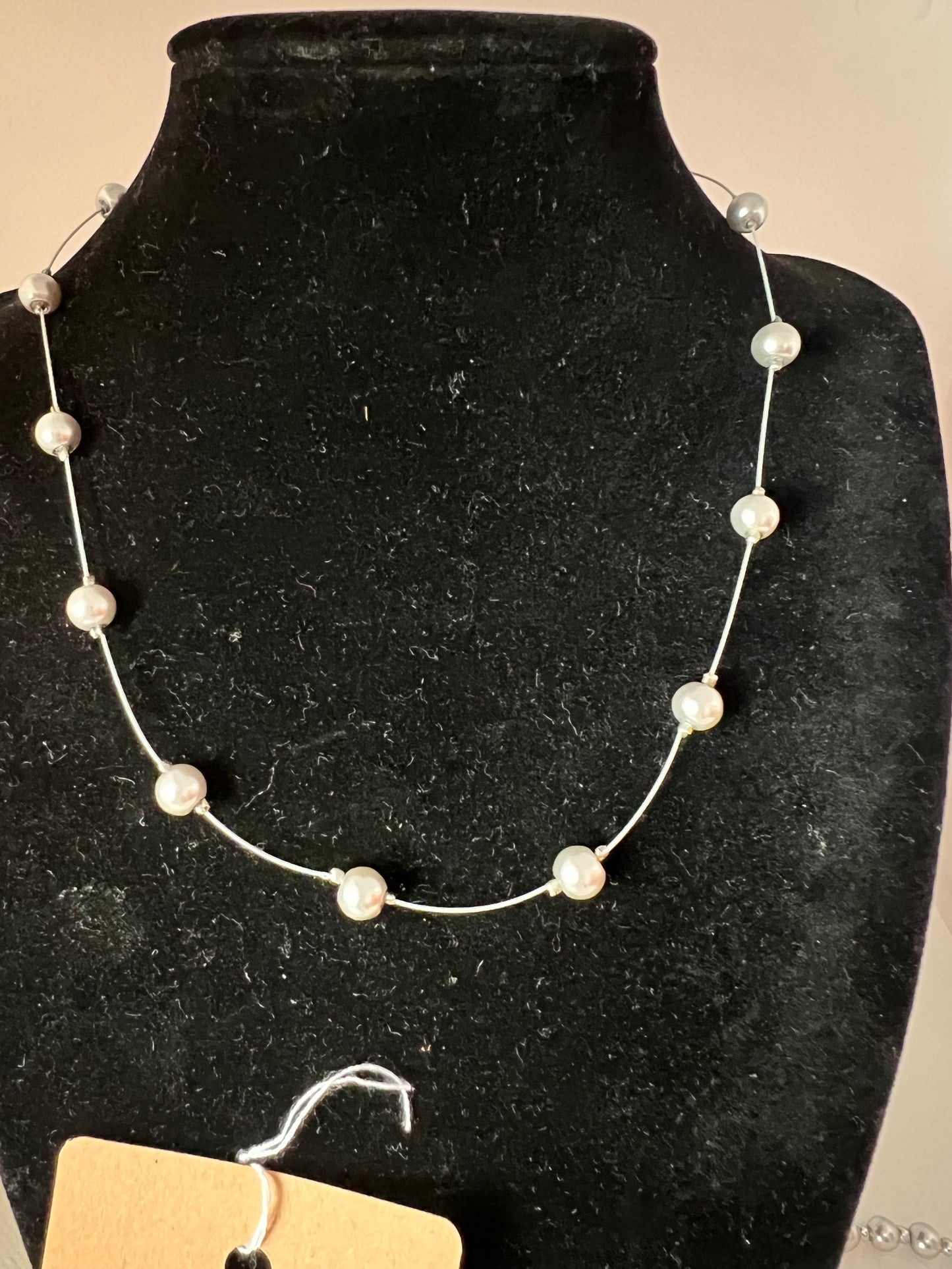 Silver Pearl Floating Choker, Bracelet  and Earrings