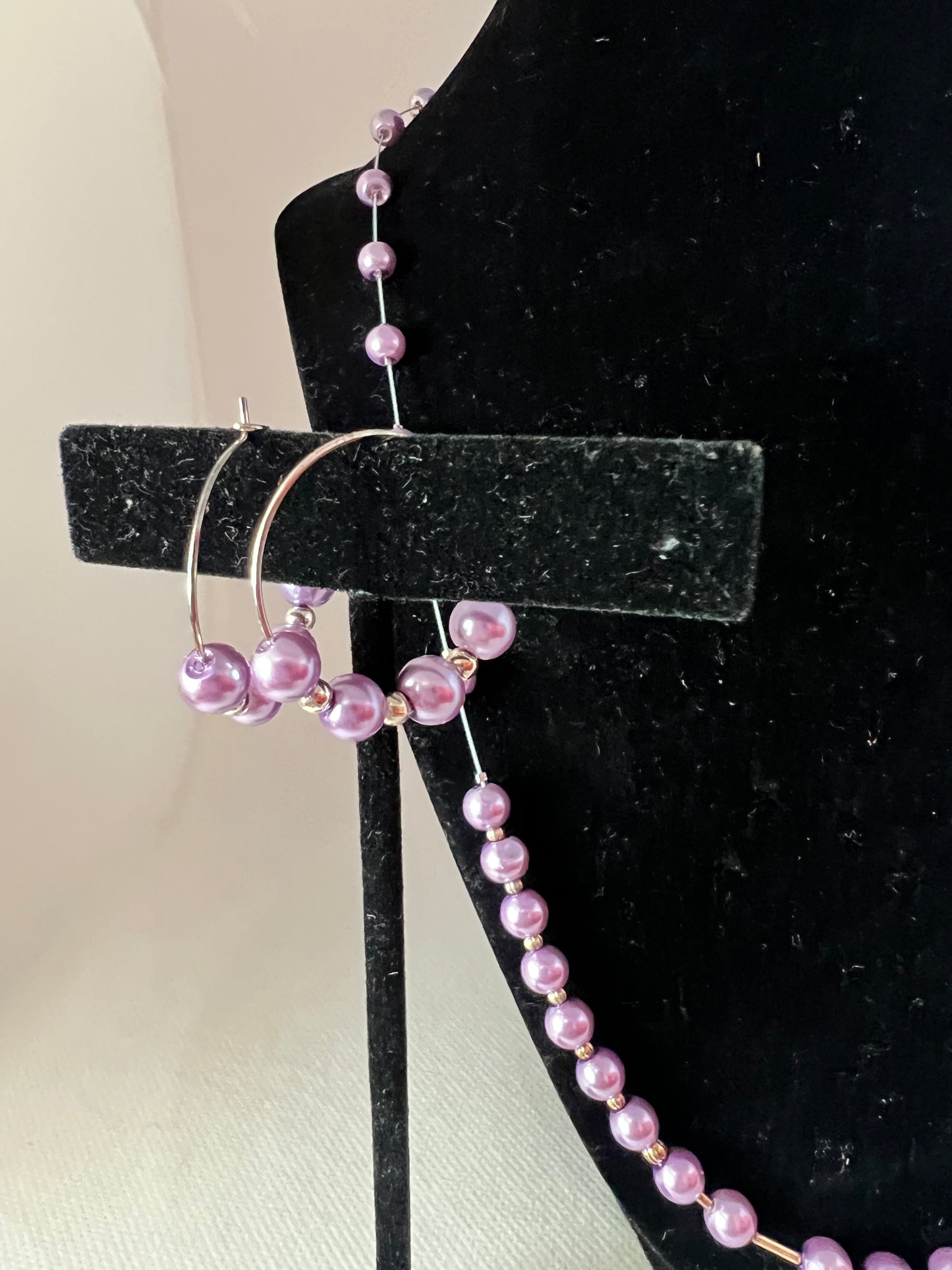 Lavender Pearl Floating Necklace, Bracelet and Earrings