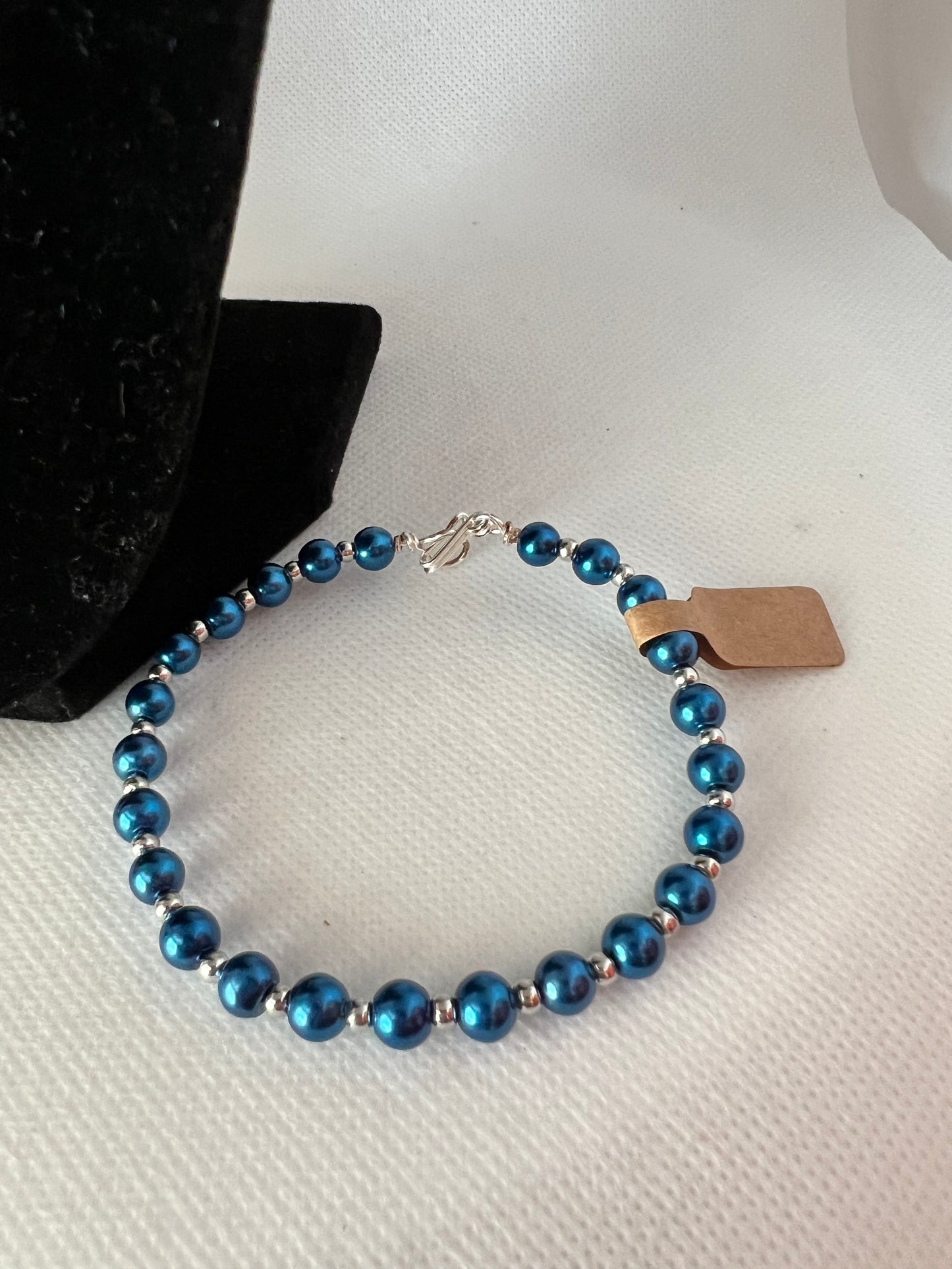 Royal Blue Pearl and silver Floating Necklace , Bracelet and Earrings