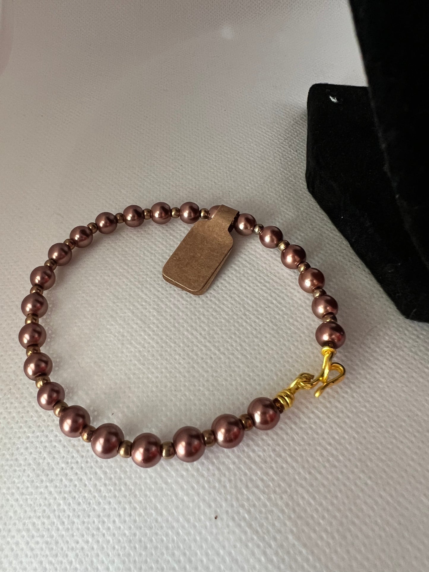 Brown/Bronze Pearl and Gold Floating Necklace, Bracelet and Earrings