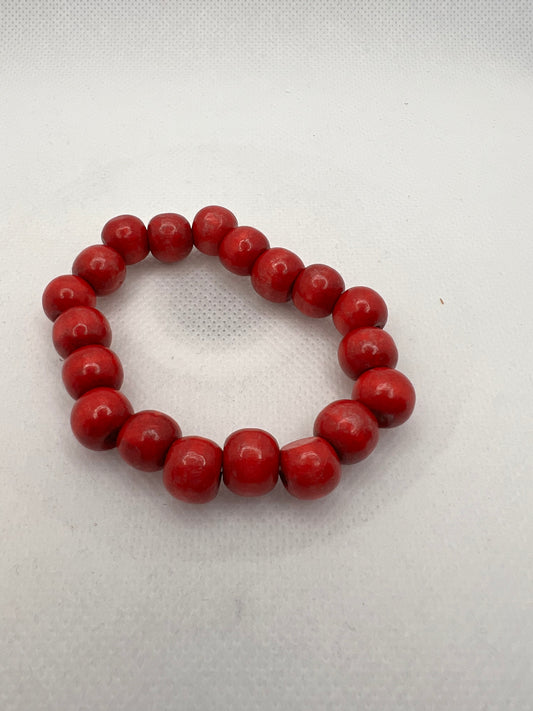 Red Wood Stretch Bracelet - Size 6 1/2