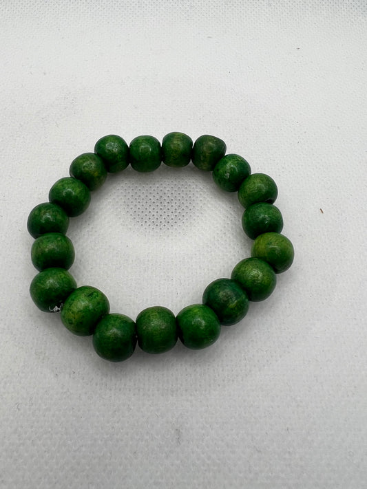 Green Wood Stretch Bracelet - Size 6 1/2