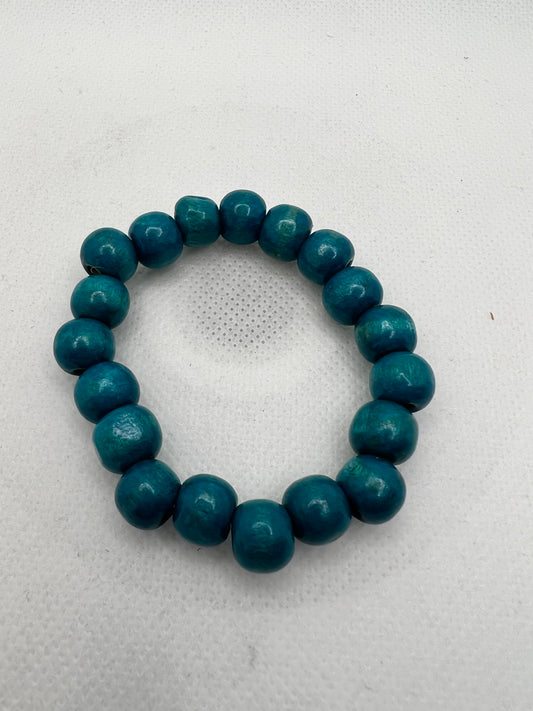 Blue Wood Stretch Bracelet - Size 6