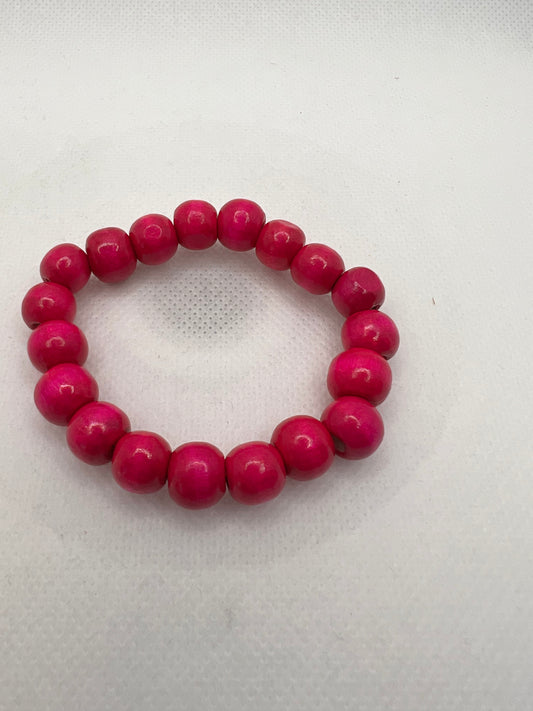 Fucshia Wood Stretch Bracelet - Size 6 1/2