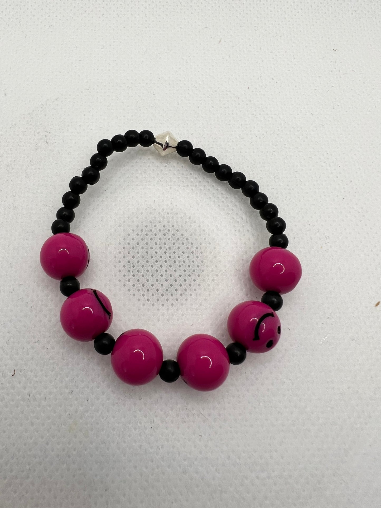 Fucshia Smiley Face Stretch Bracelet Size 5 3/4