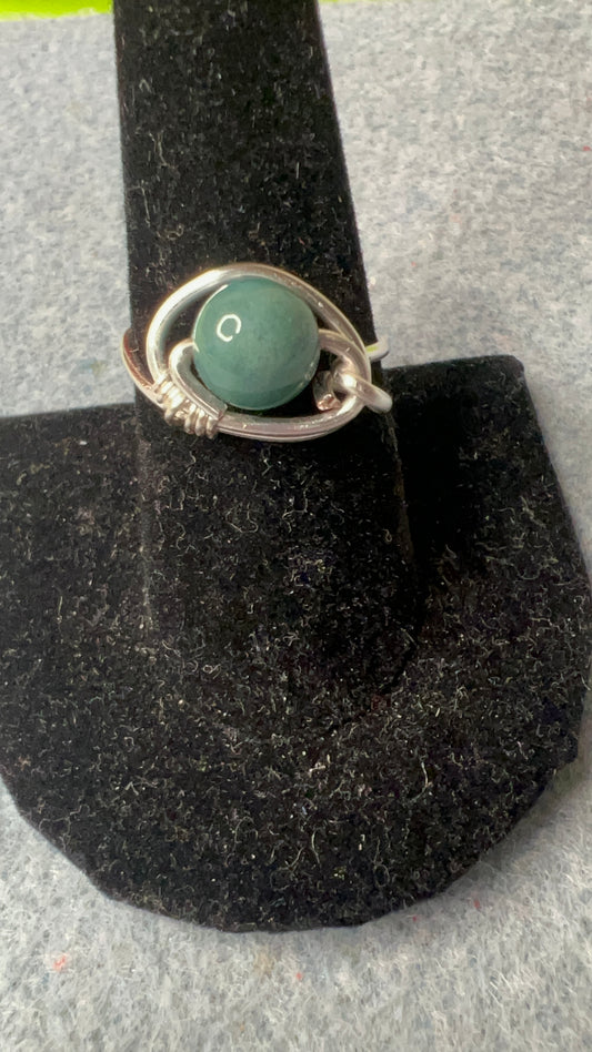 Wrapped Green Jasper and Silver Ring