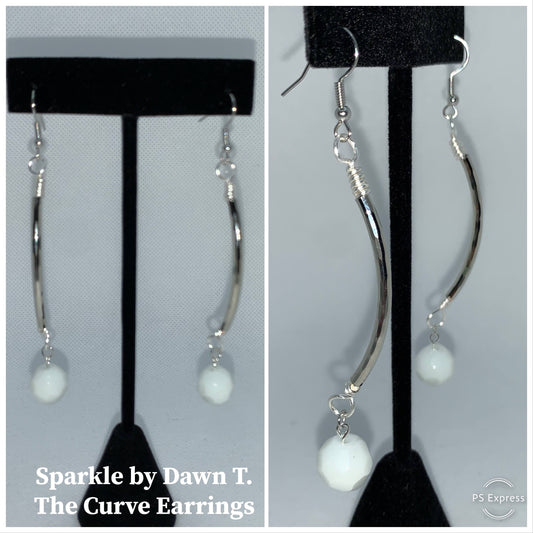 Silver Tube and White Crystal Long Earrings