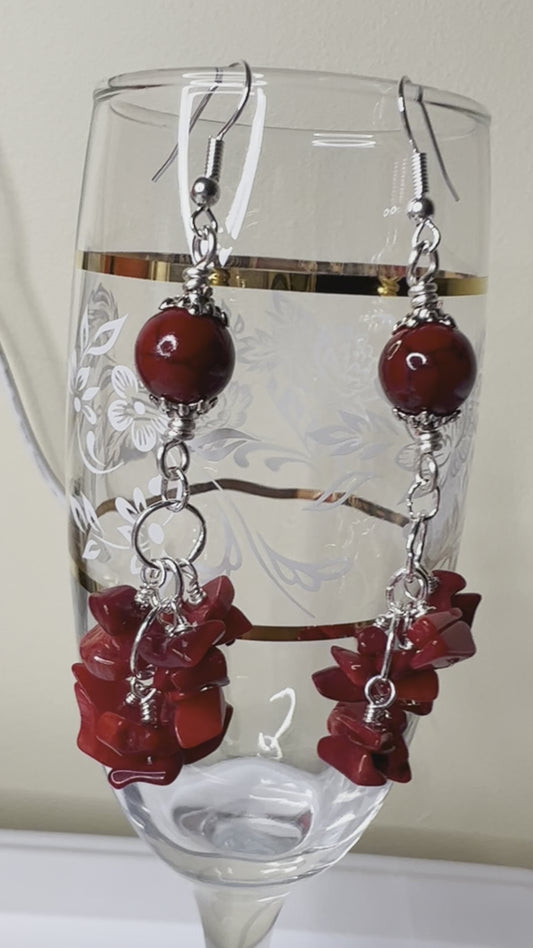 Red ChaChaCha Earrings - Red semi-precious chips and Red quartzite