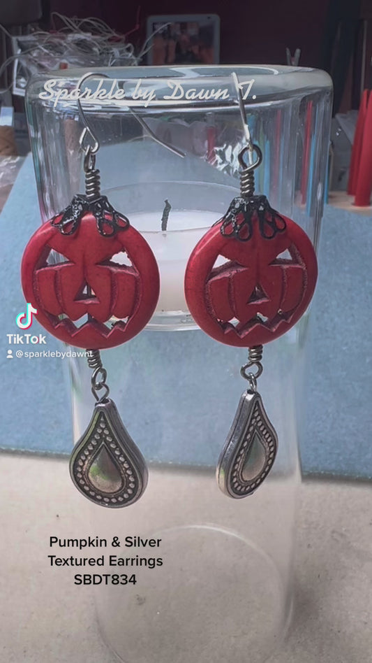 Pumpkin and Silver Teardrop Earrings