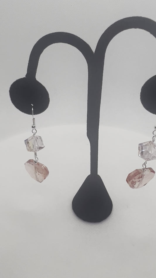 Rose Heart and Pink Crystal Earrings