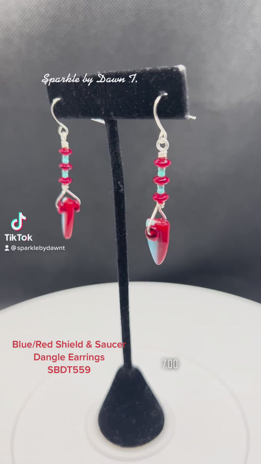 Blue/Red Shield and Saucer Earrings