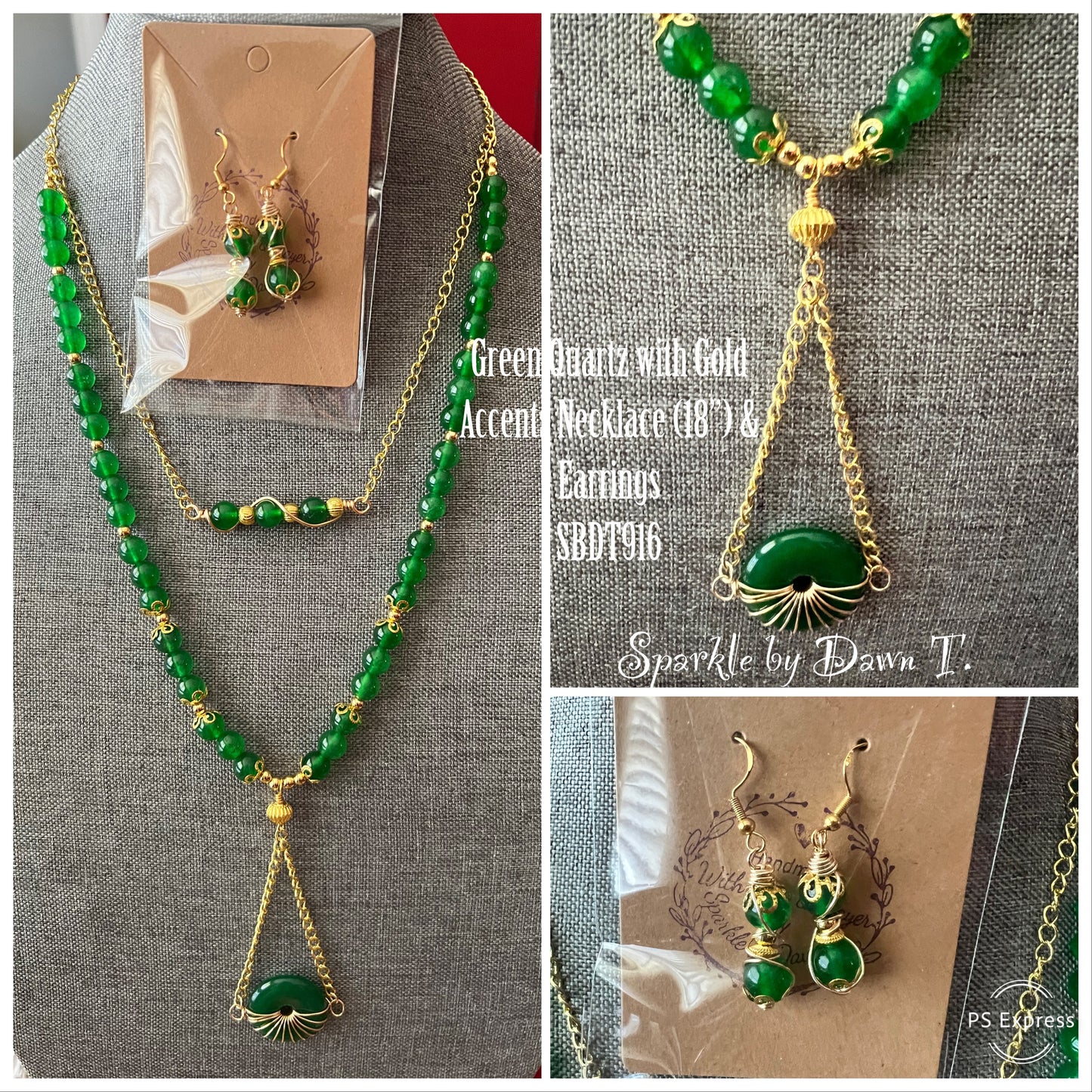 Green Quartz & Gold Double-layered necklace set